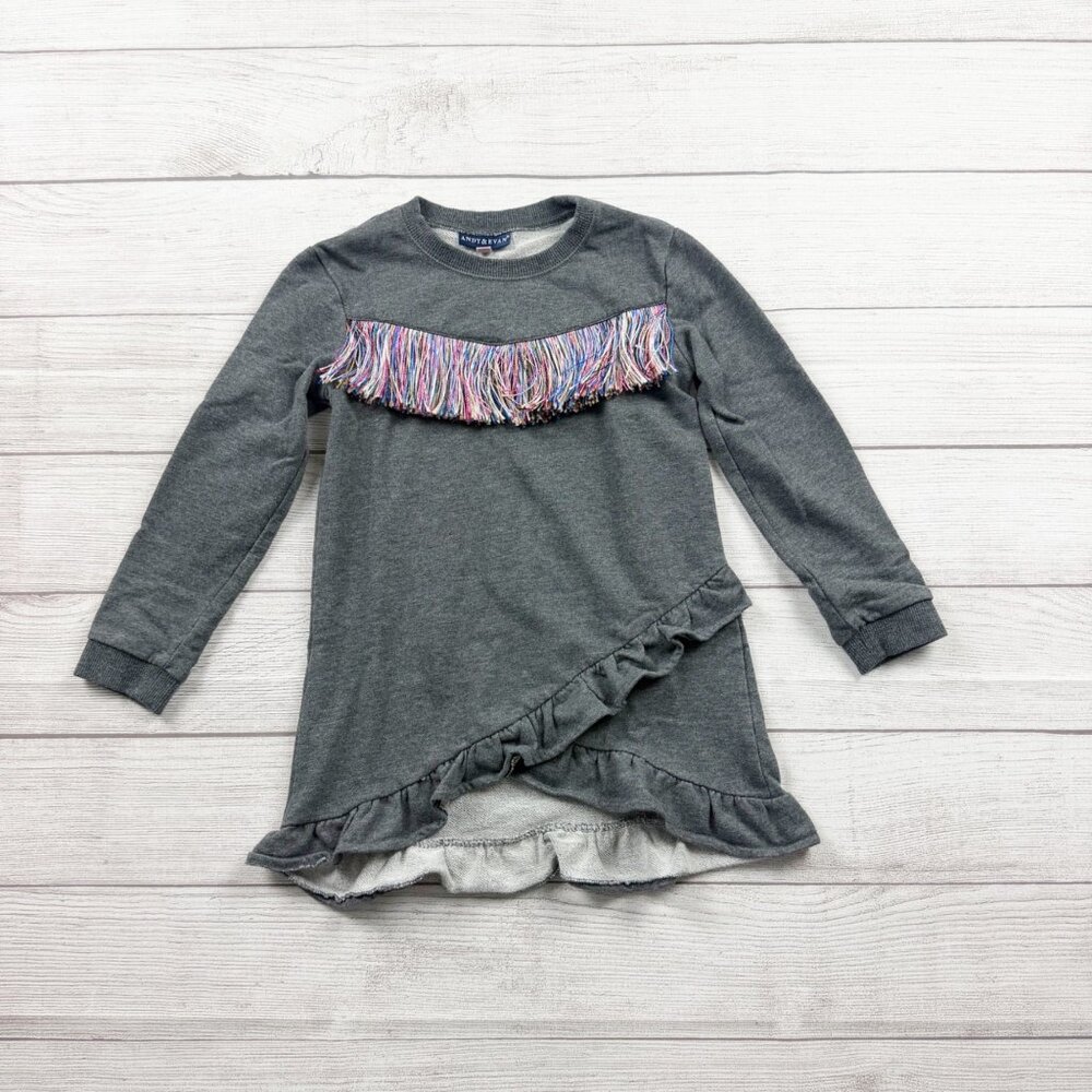 Andy & Evan Girls Sweatshirt Tunic Dress Gray Fringe Ruffle Hem 6